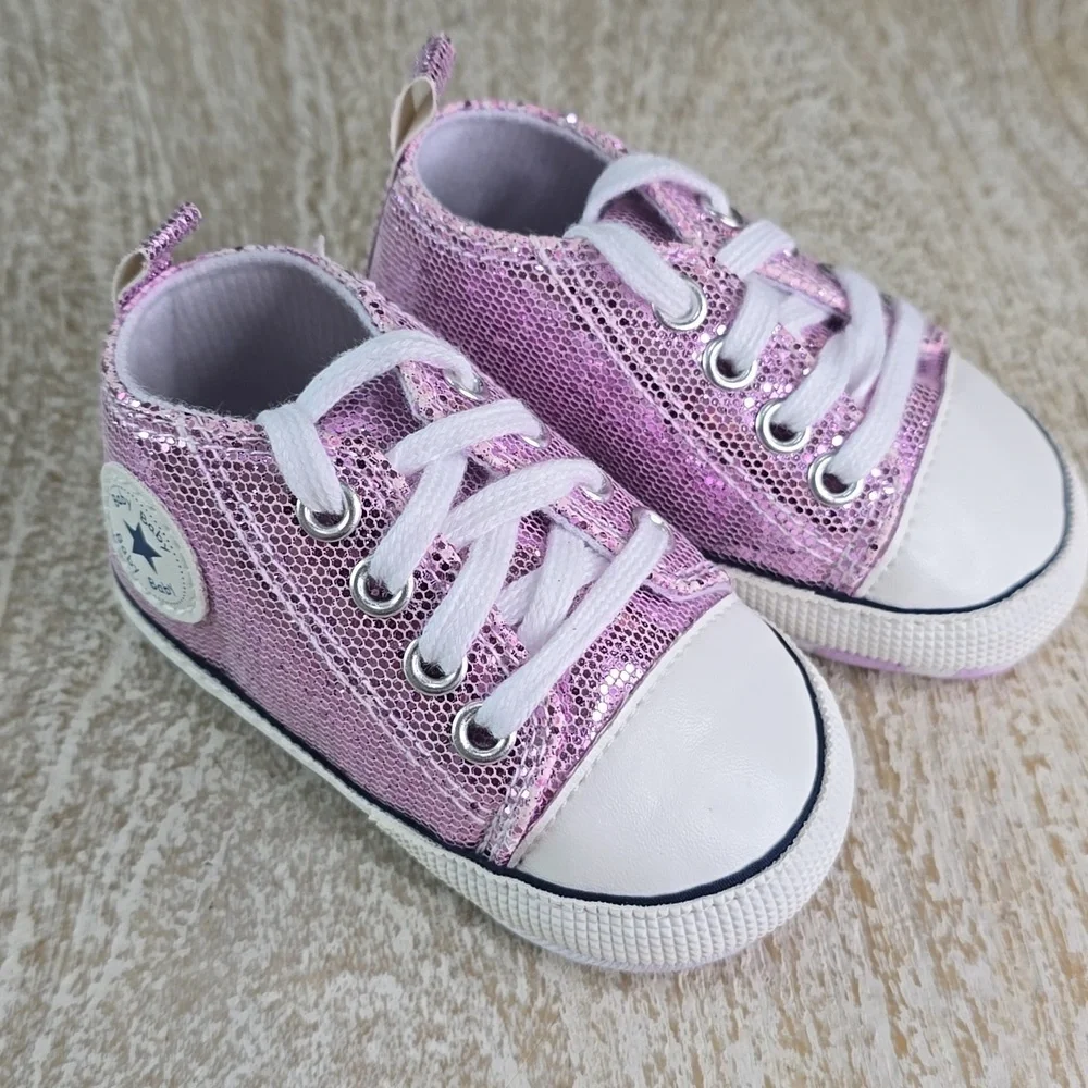 First Walkers Purple Glitter High-Top Canvas Baby Shoes